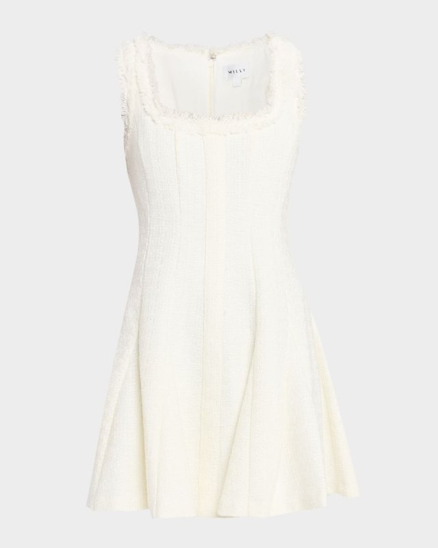 Juniper Fringe-Trim Godet Boucle Mini Dress